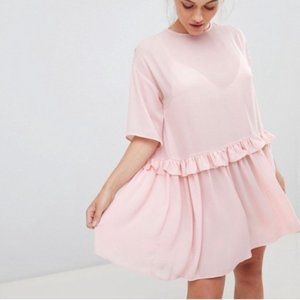 ASOS NWT Babydoll Ruffle 3/4 sleeve Flowy Blush Pink Dress Sz 4